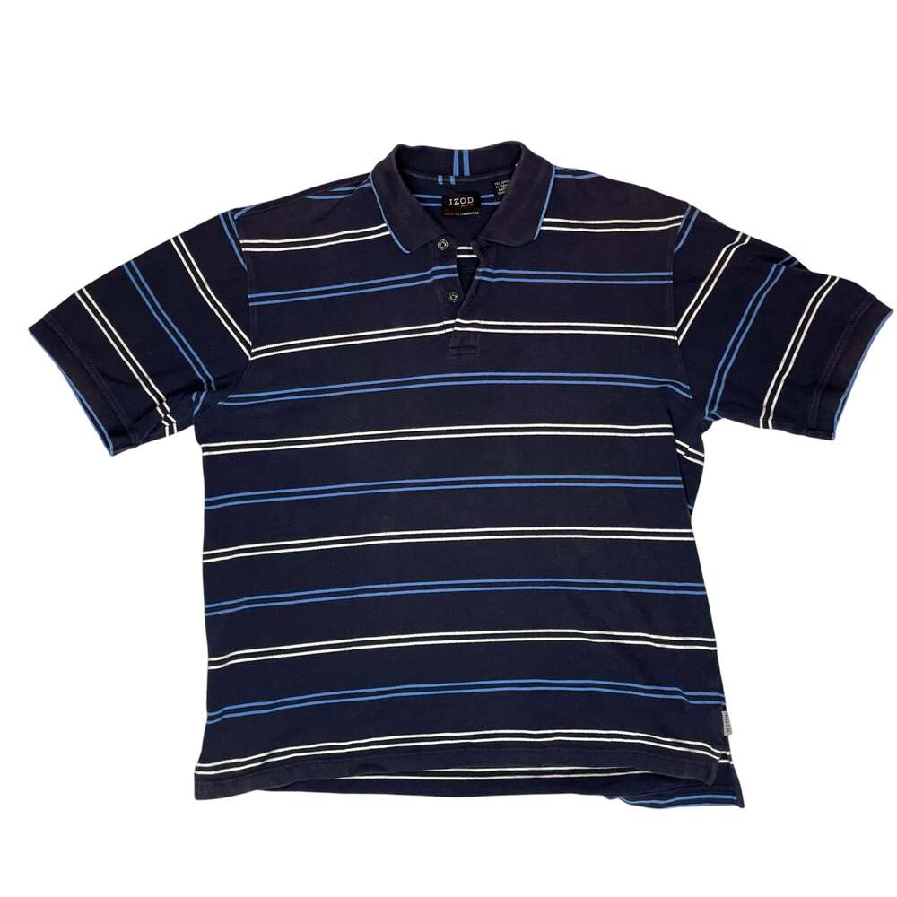 IZOD XFG Polo Shirt Striped Navy Blue Large Short Sleeve